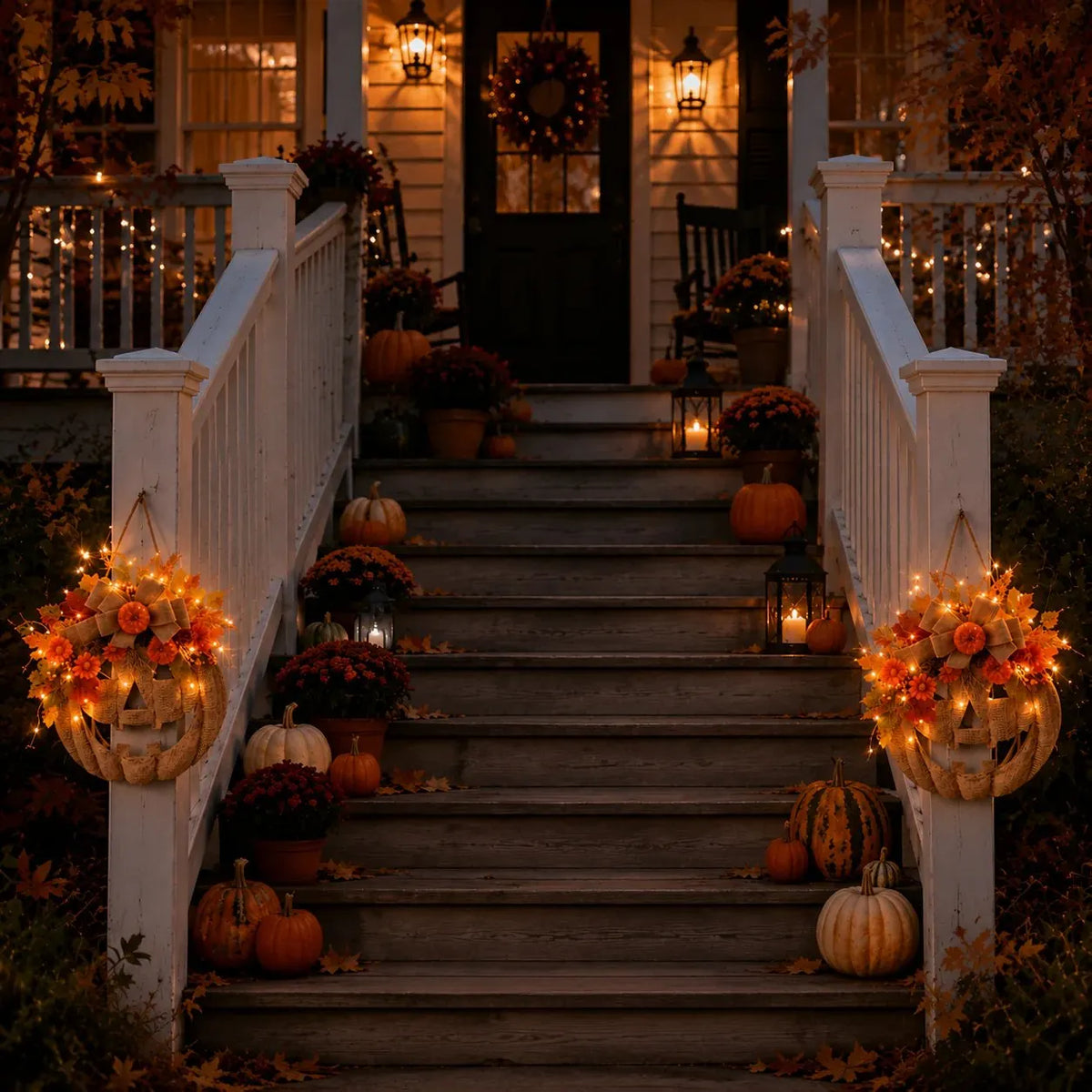🔥HOT SALE🔥🎃✨ Lighted Burlap Pumpkin Wreath