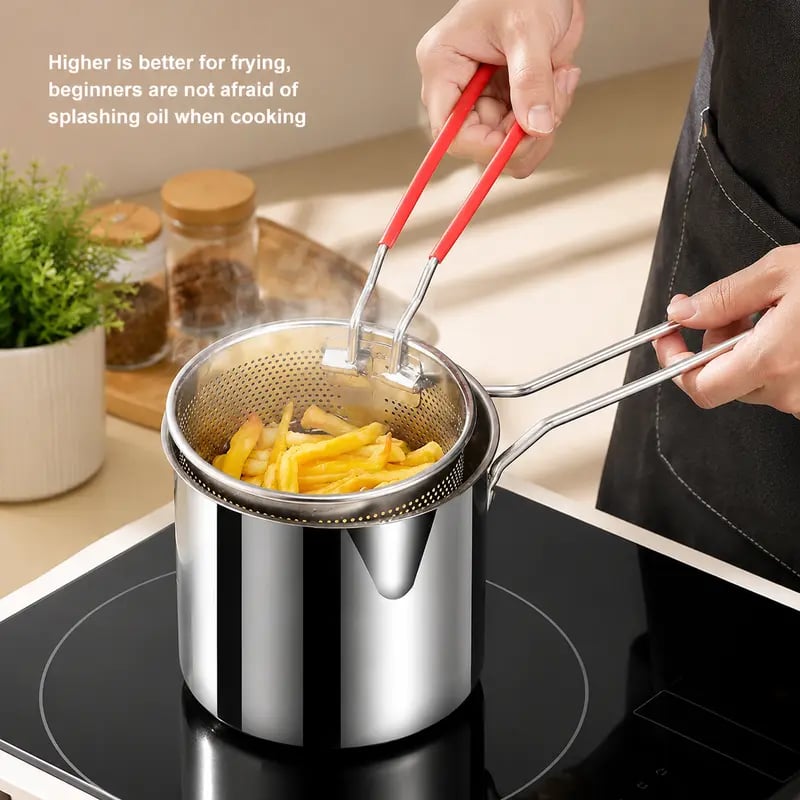 🔥HOT SALE🔥💥🏆49% OFF🔥Compact Fry Pot with Filter Basket – Stainless Steel, Complete Accessory Kit