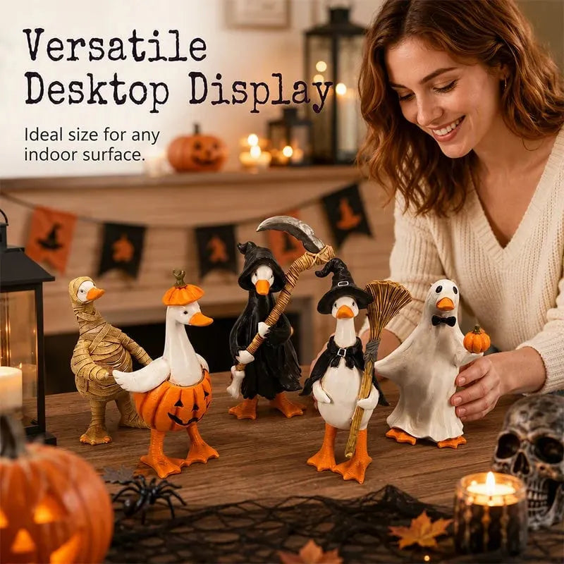 🔥 HOT SALE 🔥🎃BORING HALLOWEEN DECOR?🎃 Spooky Duck Set – Hand-Painted, 5 Characters, Weather-Resistant – For Shelves, Desks & Outdoors! 🦇