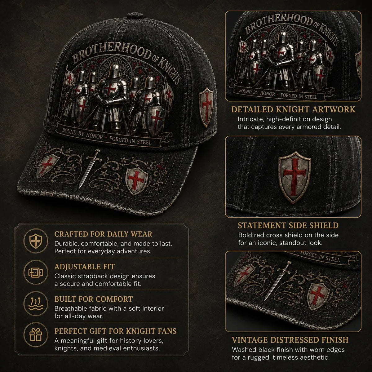 🎉⚔️ Bound By Honor Forged In Steel – Knights Templar Cap