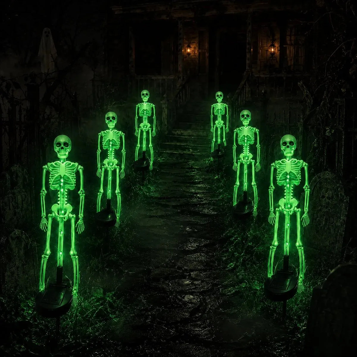 🎉[🎃Halloween sales🎃]Halloween Skull Solar Garden Lights | Waterproof Outdoor LED Skull Stake Lights for Yard, Lawn & Pathway Decor