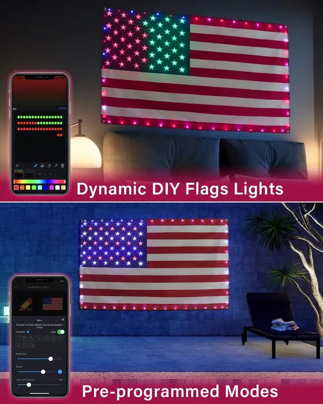 3x5 FT American Flag Lights with App & Remote Control