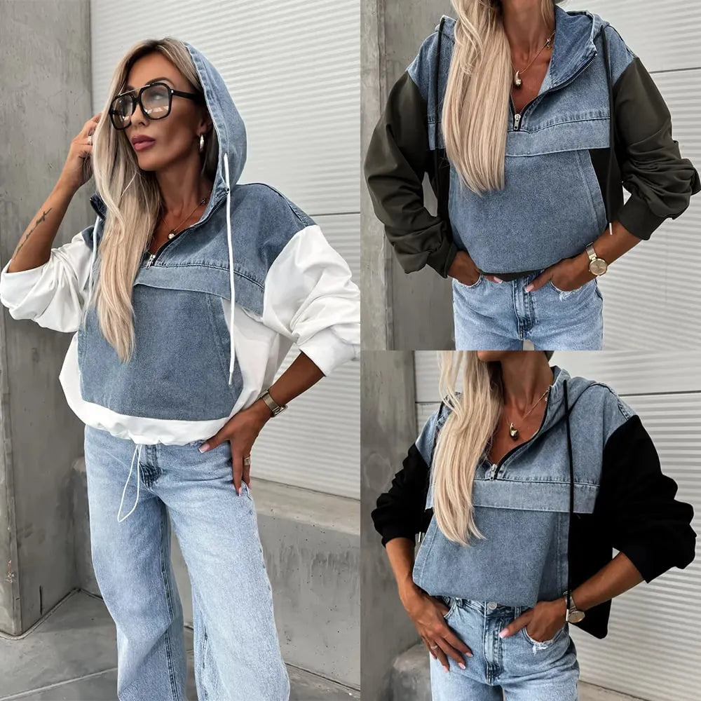 Women's Hooded Denim Patchwork Sweatshirt🍂Buy 2 Free Shipping