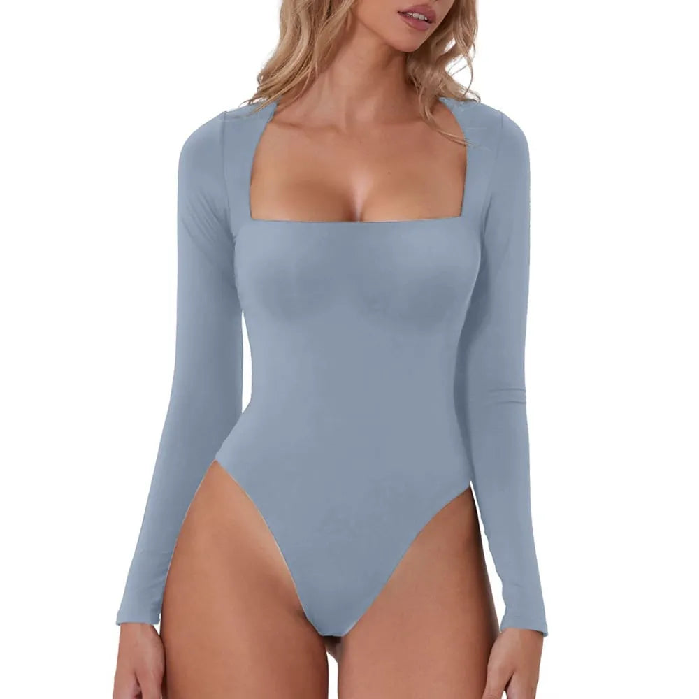 Square Neck Long Sleeve Bodysuit (Buy 2 Free Shipping)