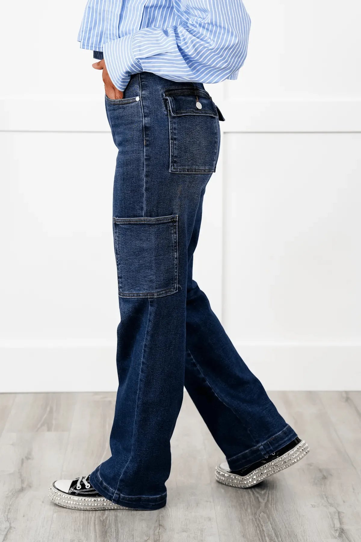 Tummy Control High Rise Cargo Wide Leg Jeans (Buy 2 Free Shipping)