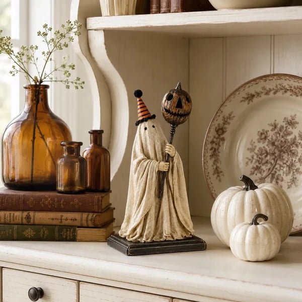 🎉🎃Lighted Vintage Ghost Figurine with Glowing Pumpkin Staff