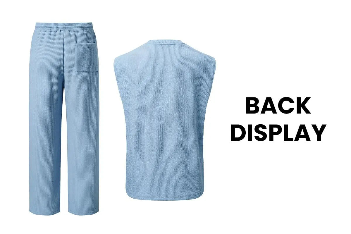 🔥 49% OFF Father’s Day Special ⏰🎁 Men’s Rib Knit 2-Piece Set – Sleeveless Tank & Baggy Wide-Leg Pants