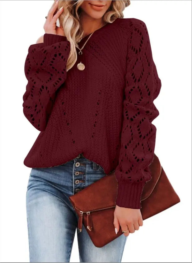 Women's Fall Crewneck Knit Pullover Tops