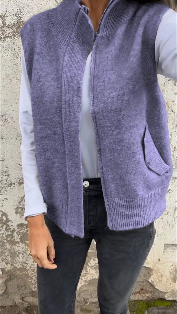 Women's Sweater Vest with Zipper and Pockets (Buy 2 Free Shipping)