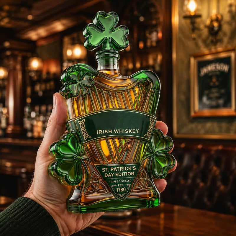 St. Patrick’s Day Limited Edition Celtic Harp Irish Whiskey Collectible Bottle