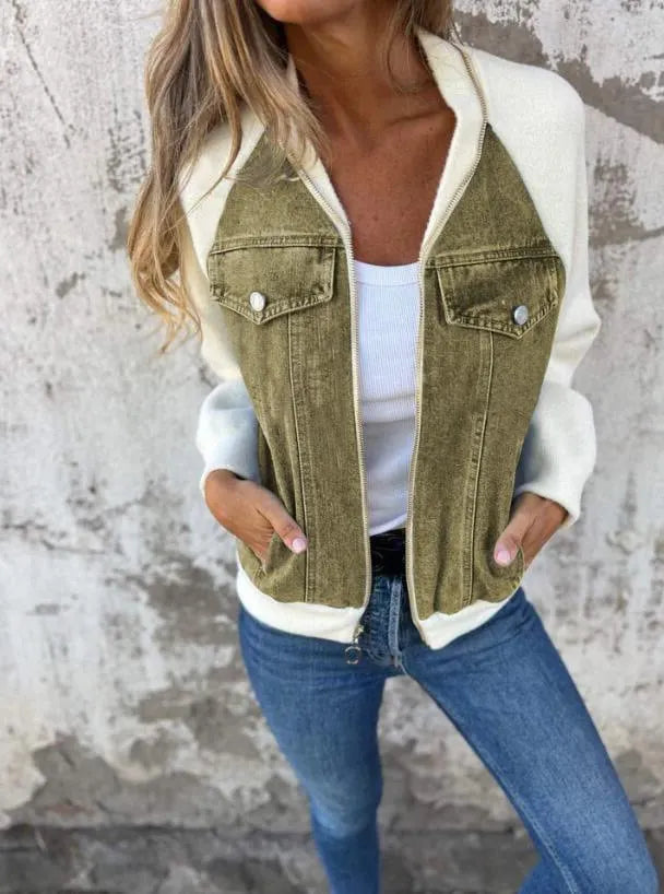 Women Winter Casual V-neck Zipper Jacket