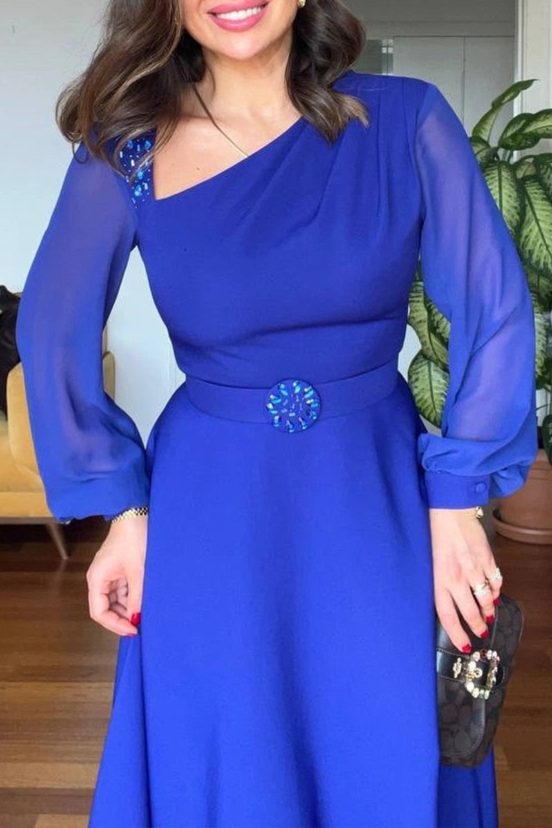 Women's Long-sleeved Sequined Chiffon Stitching Elegant Dress