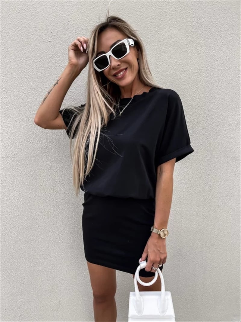 Women's Short-Sleeve Elastic Waist Bodycon Short Dress (Buy 2 Free Shipping)