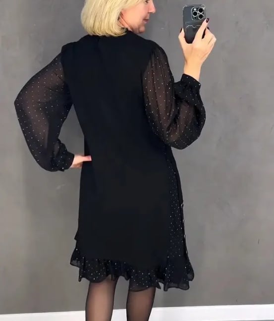 Women's Round Neck Black Hot Diamond Dress