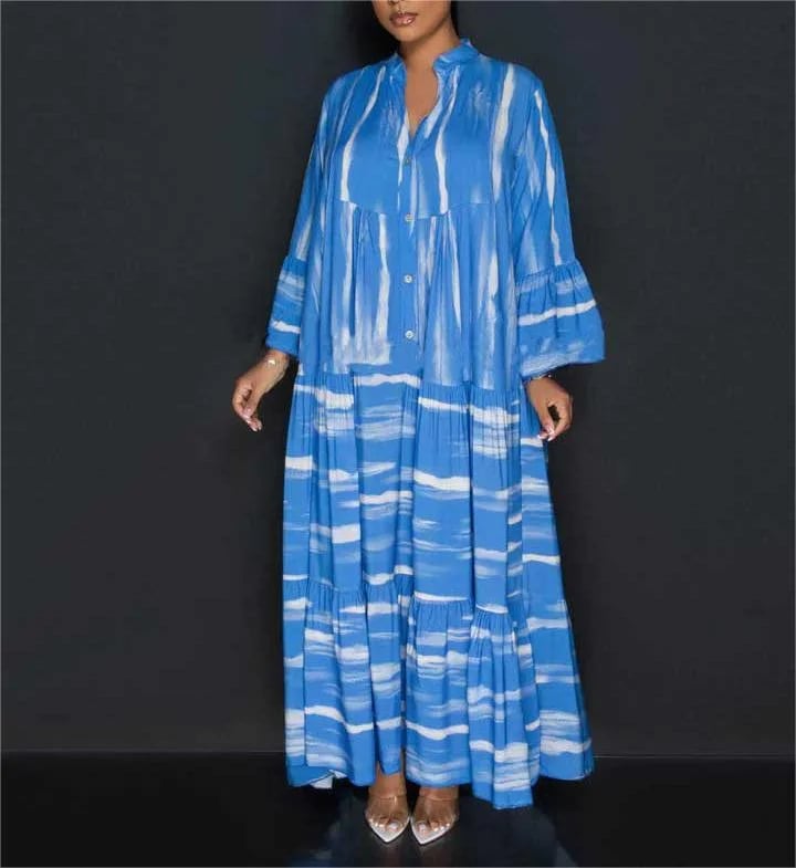 Printed ruffle hem maxi dress 🔥 (Buy 2 Free Shipping)