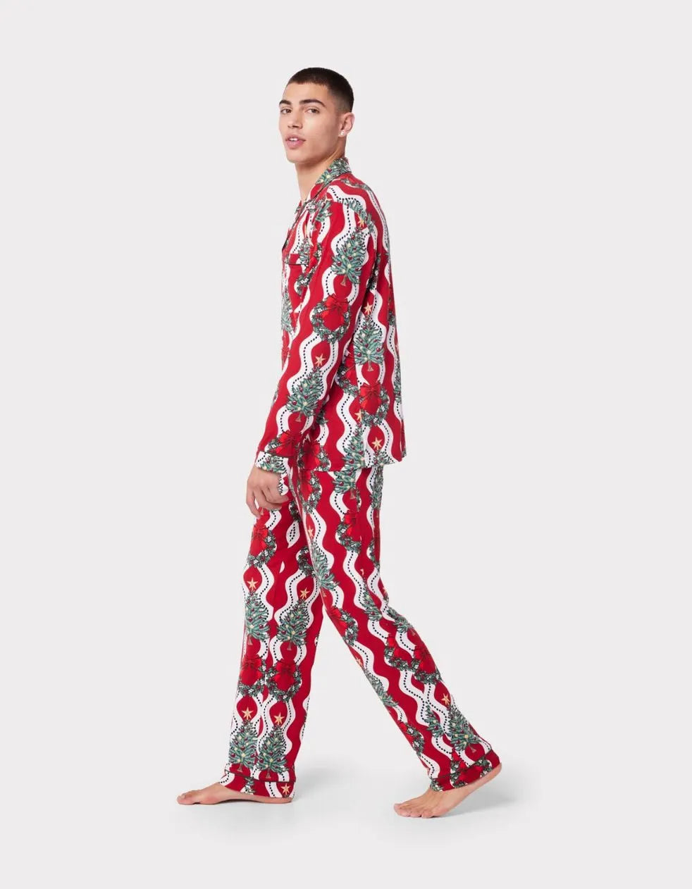 🎅Christmas Tree Wreath Stripe Print Long Pyjama Set