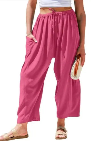 Casual Loose Drawstring Harem Pants with Pockets