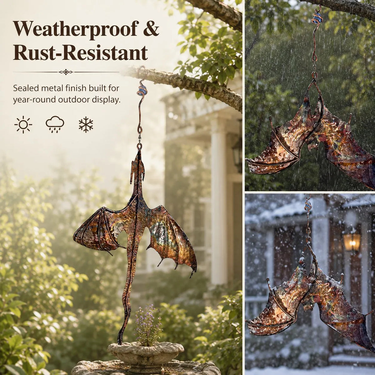 Metal Wind Spinner Hanging Ornament – Dragon & Bat Garden Wind Catcher 🦇🐉