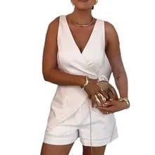 Women's V-neck Solid Color Cotton and Linen Commuter Suit