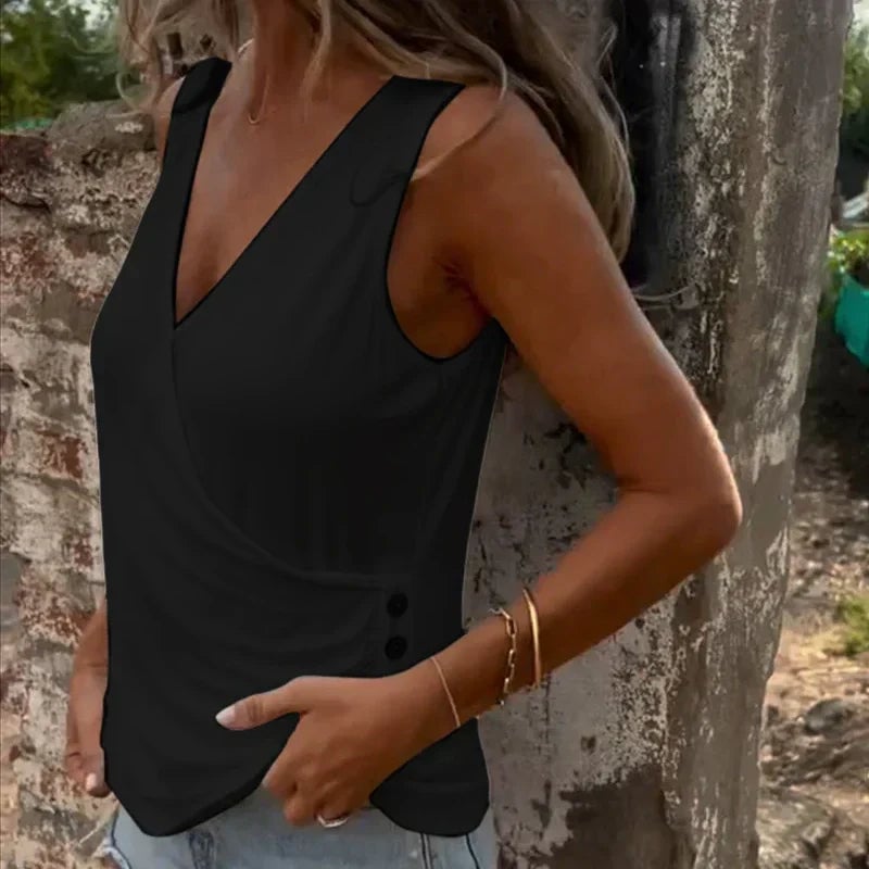 V-neck cross-button tank top T-shirt