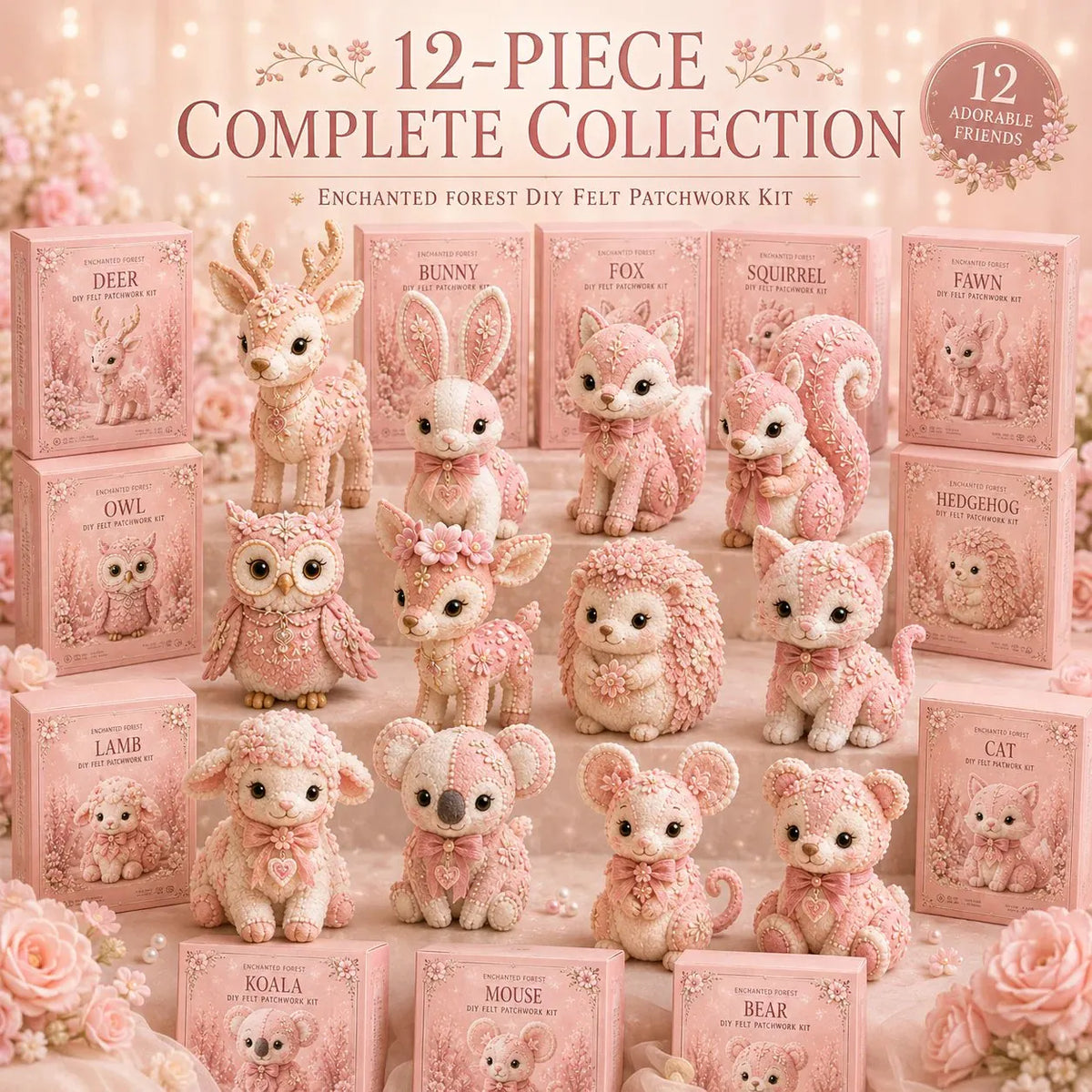 🔥LAST DAY 50% OFF - 💗Pink Woodland Friends DIY Felt Sewing Kit – Make Your Own Cute Animal