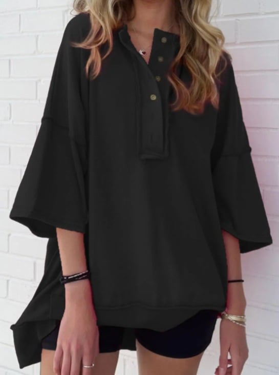 Oversized Casual Henley Summer Tops Tees (Buy 2 Free Shipping)