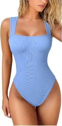 🩱🔥Sexy Ribbed Strap Square Neck Sleeveless Bodysuit 🩱🌟