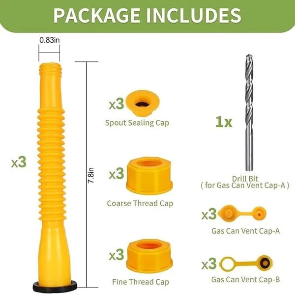 🎉Universal Gas Can Spout Replacement Kit — Flexible Leak-Proof Nozzle, Fits 1–10 Gal Cans