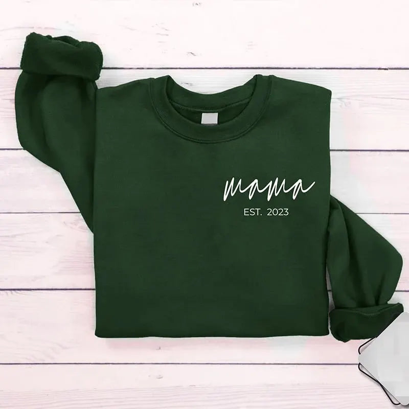 Custom Mama Est Year Sweatshirt, Custom Mother's Day Sweatshirt, with Children's Names on the Sleeve
