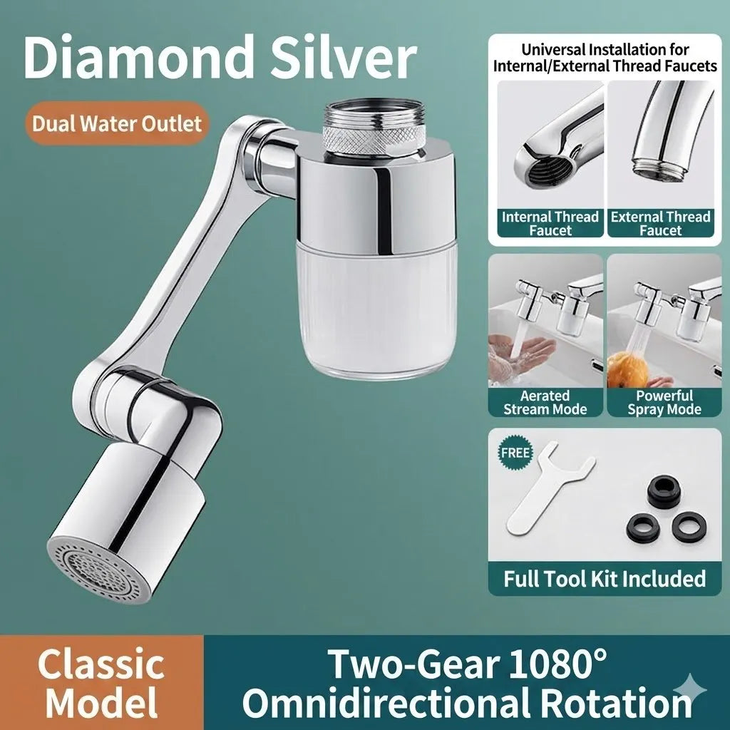Rotating Faucet Aerator & Filter Set – 360° rotation, soft anti-splash stream, and transparent housing