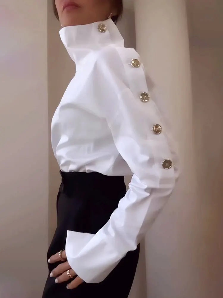 Women's High Collar Side Button Elegant Shirt (Buy 2 Free Shipping)
