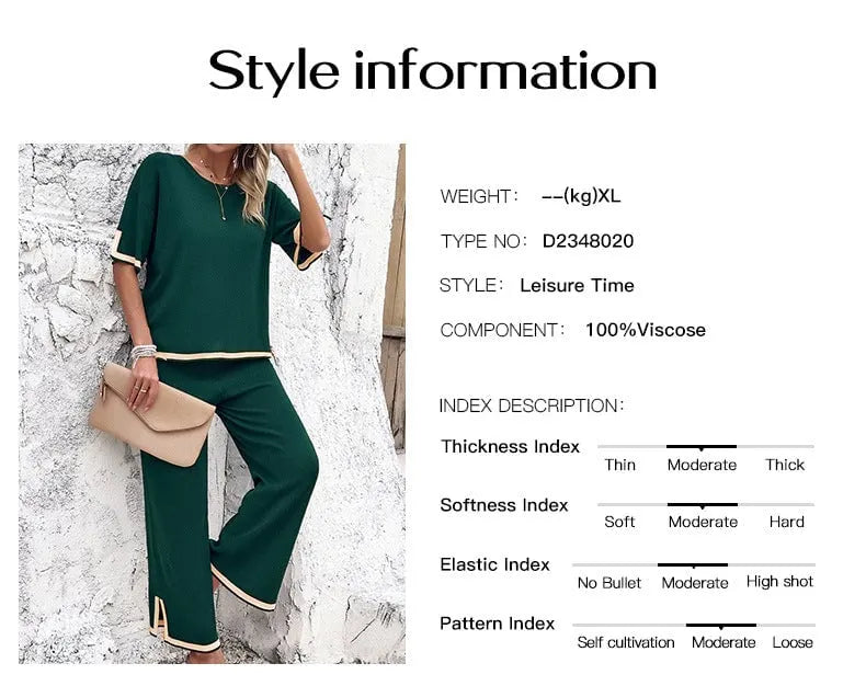Chic Short Sleeve Knitted Pants Set