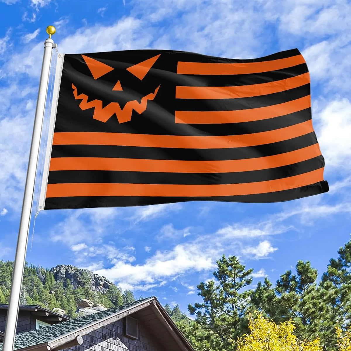 🎃Halloween Pumpkin Flag 3x5ft – Black Orange Striped Banner