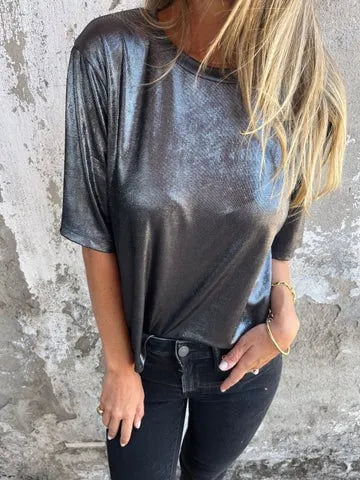 Women's Round Neck Mercerized Fashion Casual T-shirt