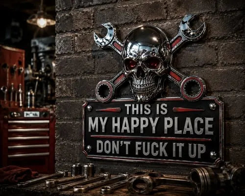 🔧 This Is My Happy Place. DON'T FUCK IT UP!💀"This Is My Happy Place" Garage Wall Sign