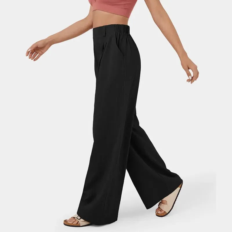 High Waisted Plicated Side Pocket Wide Leg Pants (Buy 2 Free Shipping)