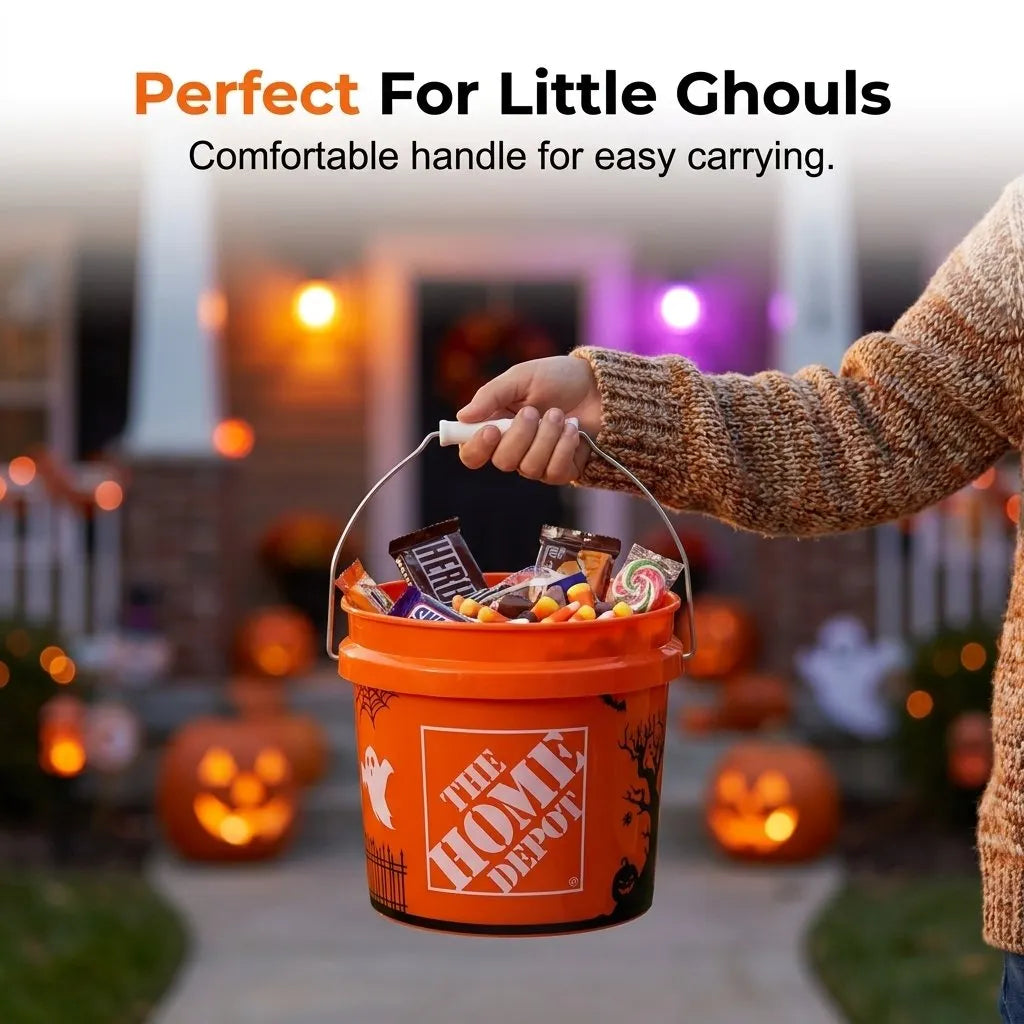🎉🔥HOT SALE🔥🎃Halloween Trick or Treat Candy Buckets with Sturdy Handle - Classic Home Depot Orange Ghost Pumpkin Bat Trick-or-Treat Pails - Durable Reusable Plastic Bucket Container for Kids Party Favors & Seasonal Decor🍬