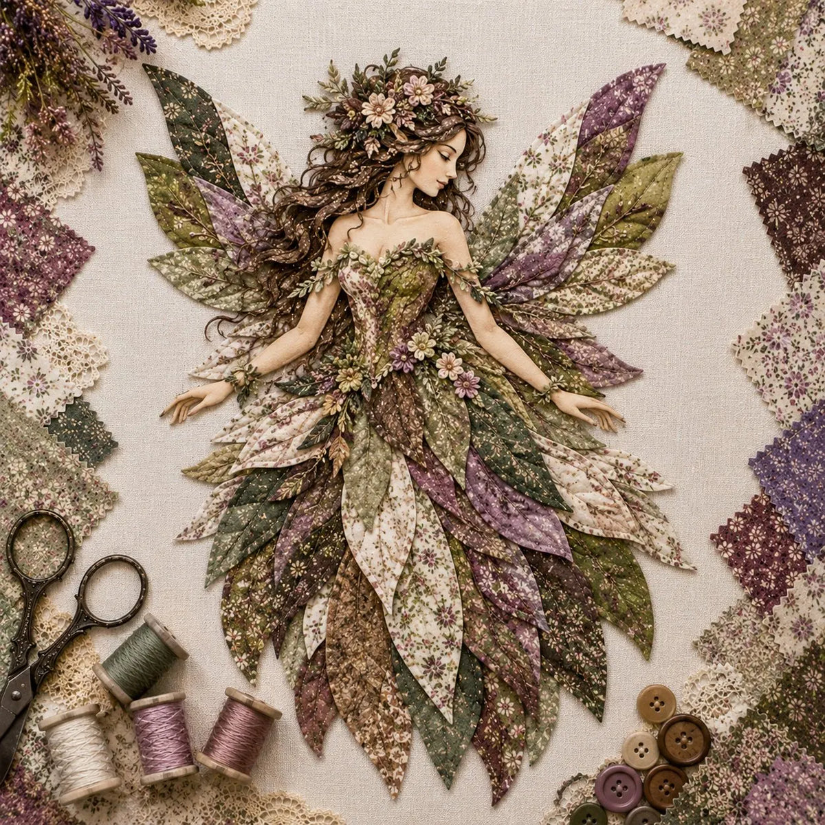🔥HOT SALE🔥🧚‍♀️🌸 Premium Fairy Patchwork DIY Kit | High-Quality Layered Fabric with Floral Wings DIY Handmade Fantasy Wall Decor ✨15*12cm