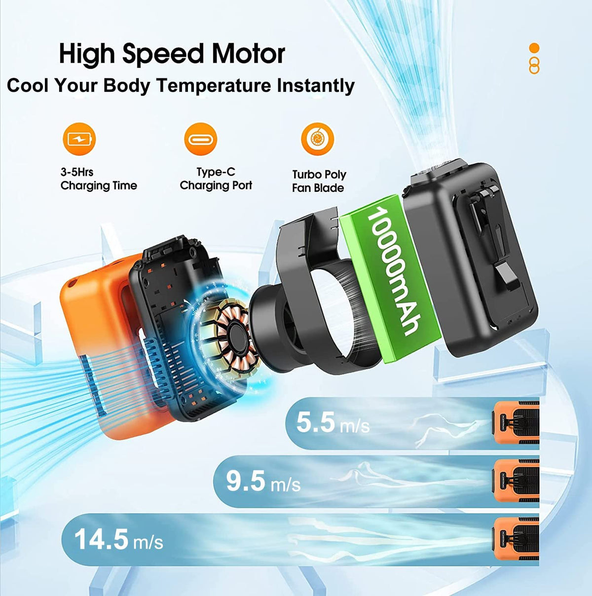 10000mAh Power Rechargeable Camping Fan for Outdoor