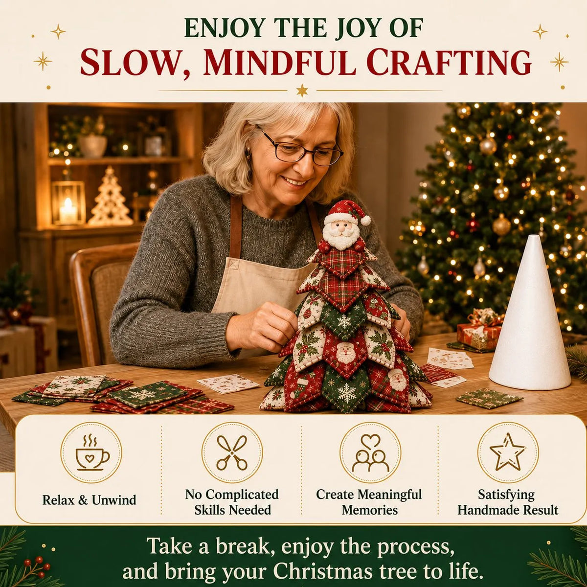 🔥 HOT SALE 🔥🔥LAST DAY 49% OFF - 🎄🧵DIY Quilted Christmas Tree Kit – Handmade Fabric Holiday Tabletop Tree Decor