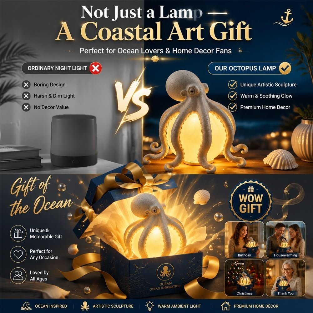 🔥HOT SALE🔥Only $29.99 This Week🌟🐙 Ocean Sculpture Octopus Ambient Table Lamp