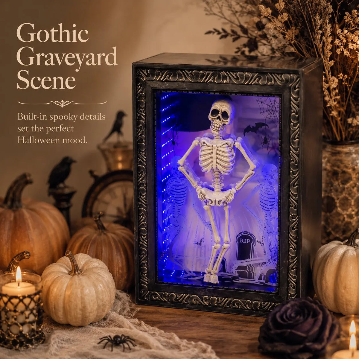 🎉💀Dancing Skeleton Infinity Mirror Frame | Stunning Depth LED Decor, Perfect Halloween Gift For Gothic Style Fans