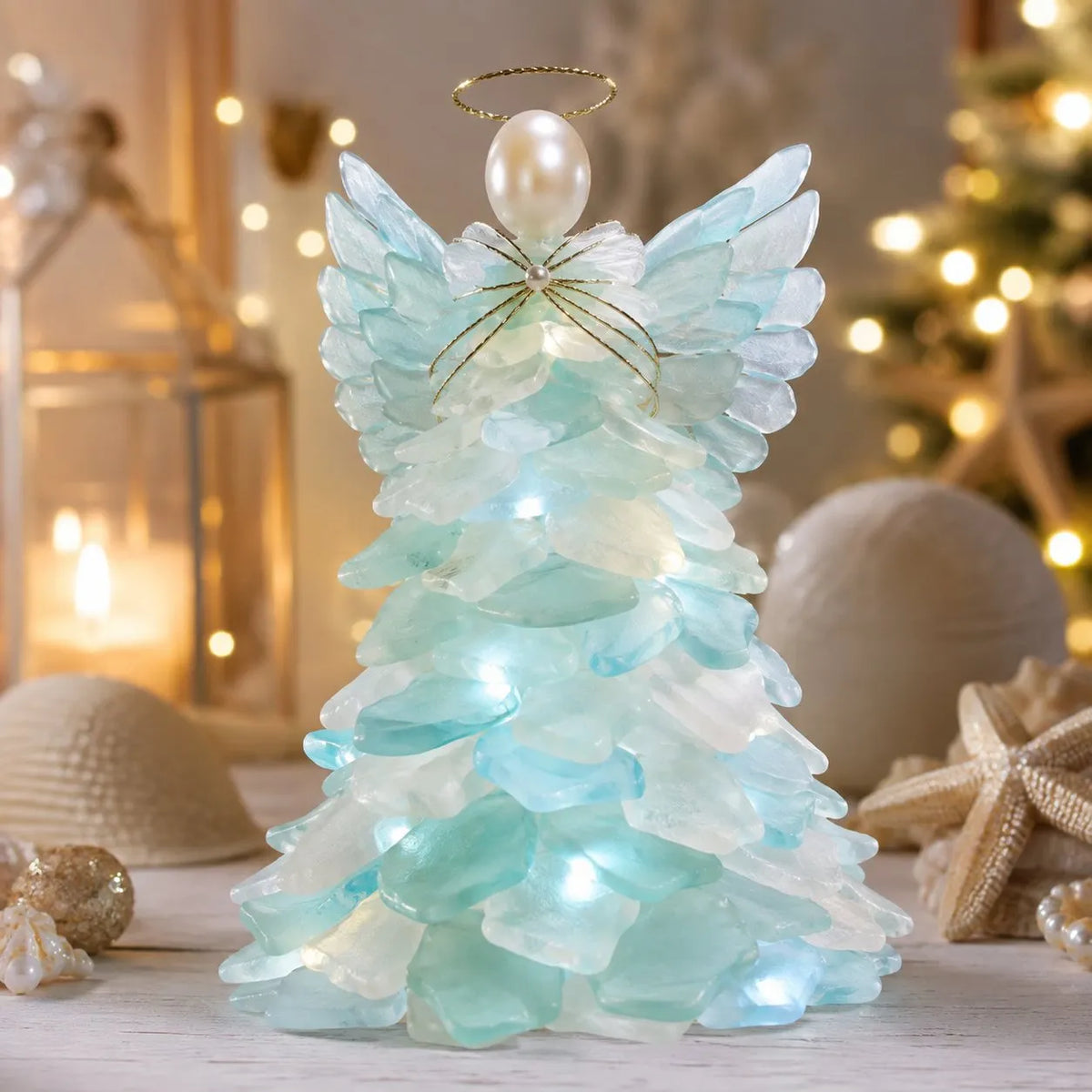 🎉🎅 Beginner-Friendly DIY Lighted Sea Glass Santa Christmas Decor Kit | Complete Kit with Sea Glass Pieces, Warm Fairy Lights & Step-by-Step Guide Included 💕