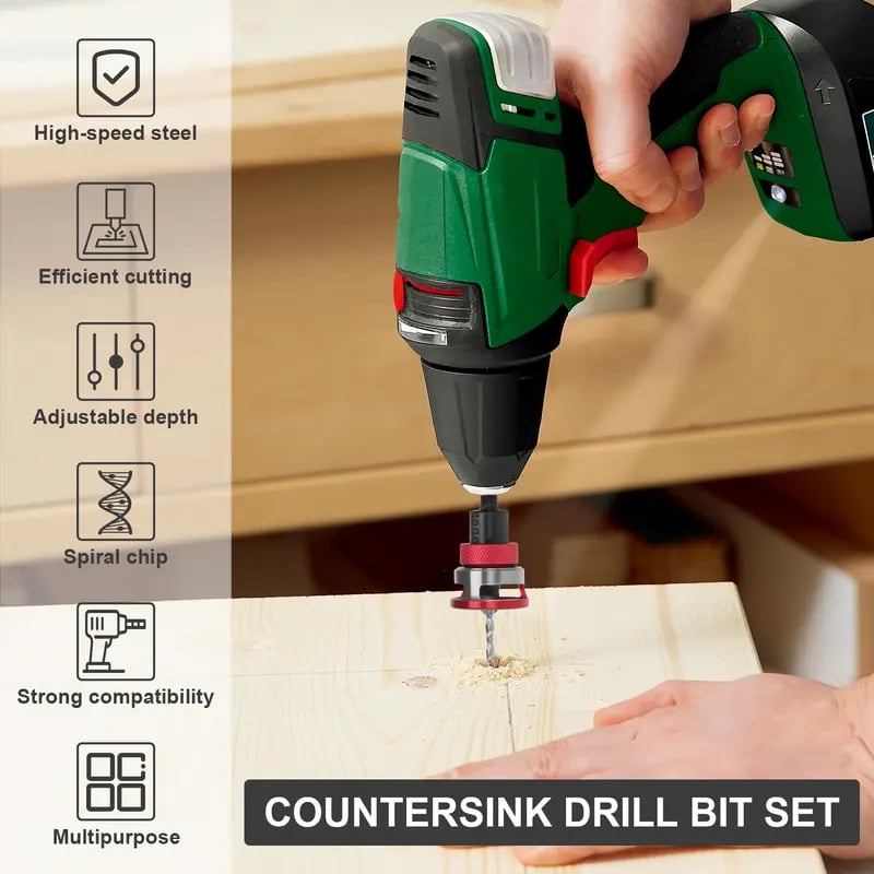 🔥 HOT SALE 🔥Adjustable Countersink Drill Bit Depth Stop Kit  | 4-Flute Wood Drilling Bits