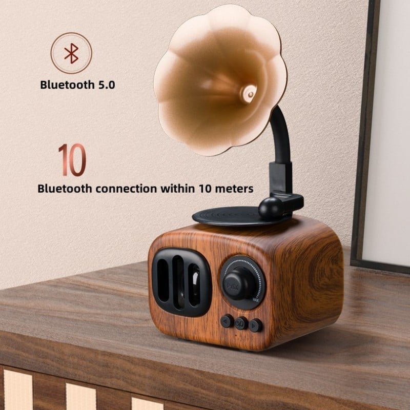 🔥Last 4 hours Sale: Save 50%- ❤️Retro Wooden Phonograph Bluetooth Speaker