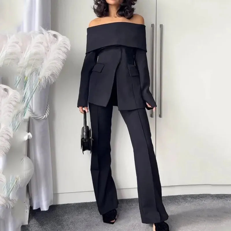 Off Shoulder Black Color Two Piece Suit (FREE SHIPPING)