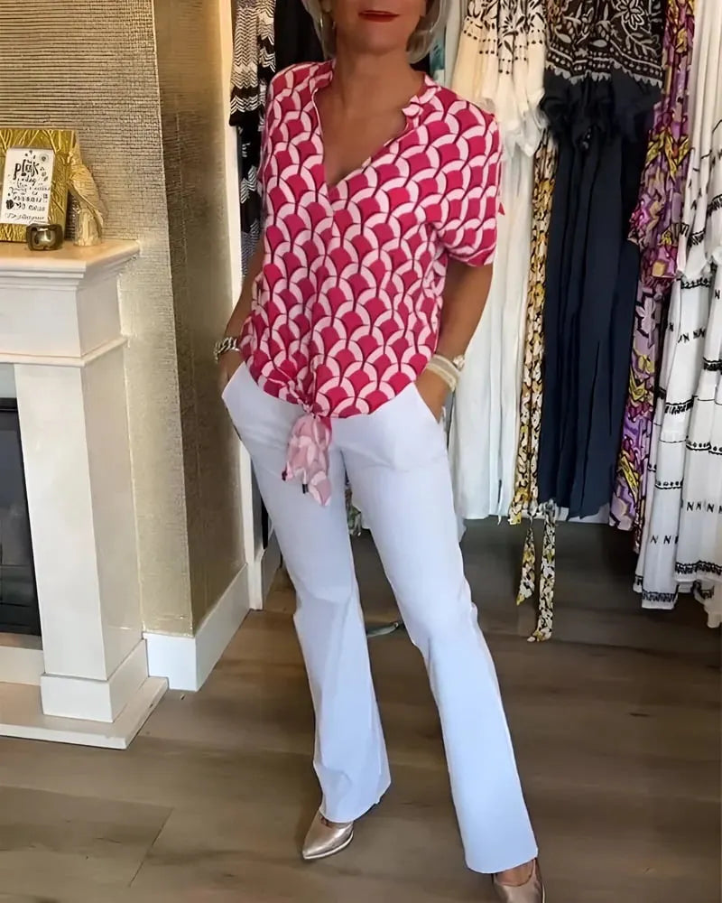 Talendra - Casual Top With Print In V-Neck