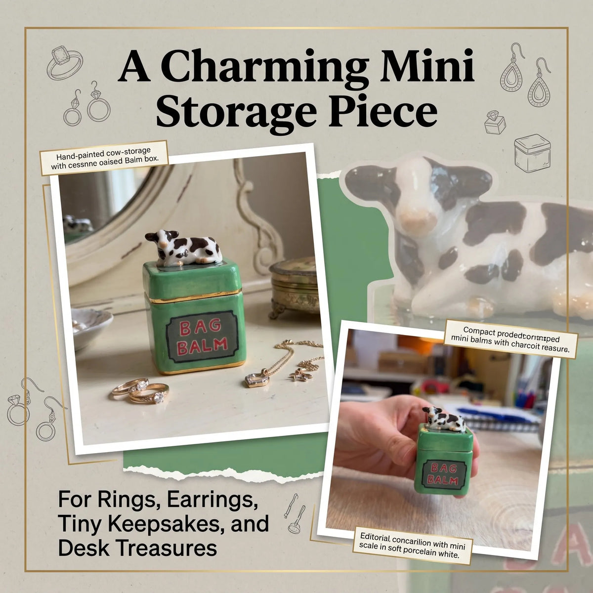 🐄 Mini Cow-Topped Ceramic Trinket Box – A Tiny, Adorable Collectible