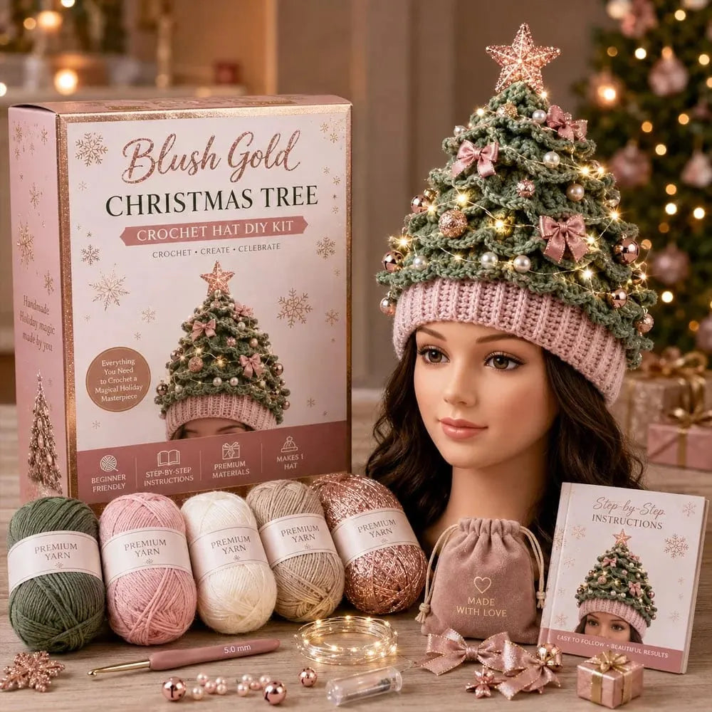 🎉🎄Beginner-Friendly Light-Up Christmas Tree Crochet Hat DIY Kit | Complete Kit with Coordinated Yarn, LED Lights & Step-by-Step Guide Included 💕