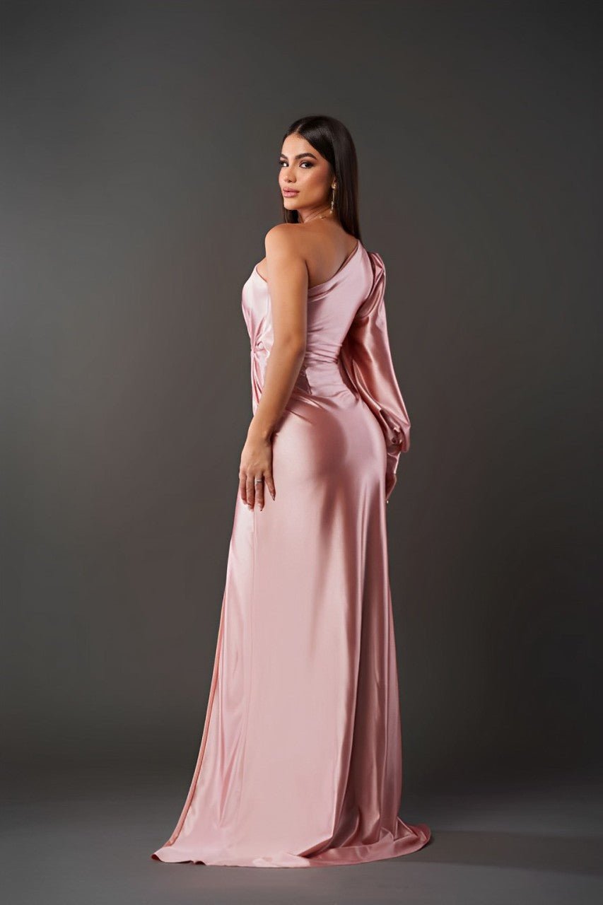 Slanted Collar Ruched Waist & Slit Sexy Long Dress